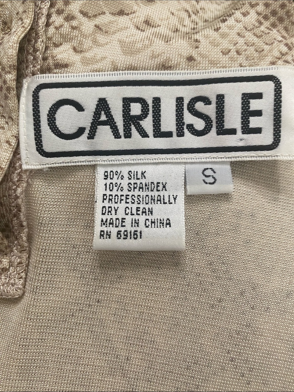 Carlisle Silk Blend Beige Mock Neck Short Sleeve Top - Picture 3 of 6